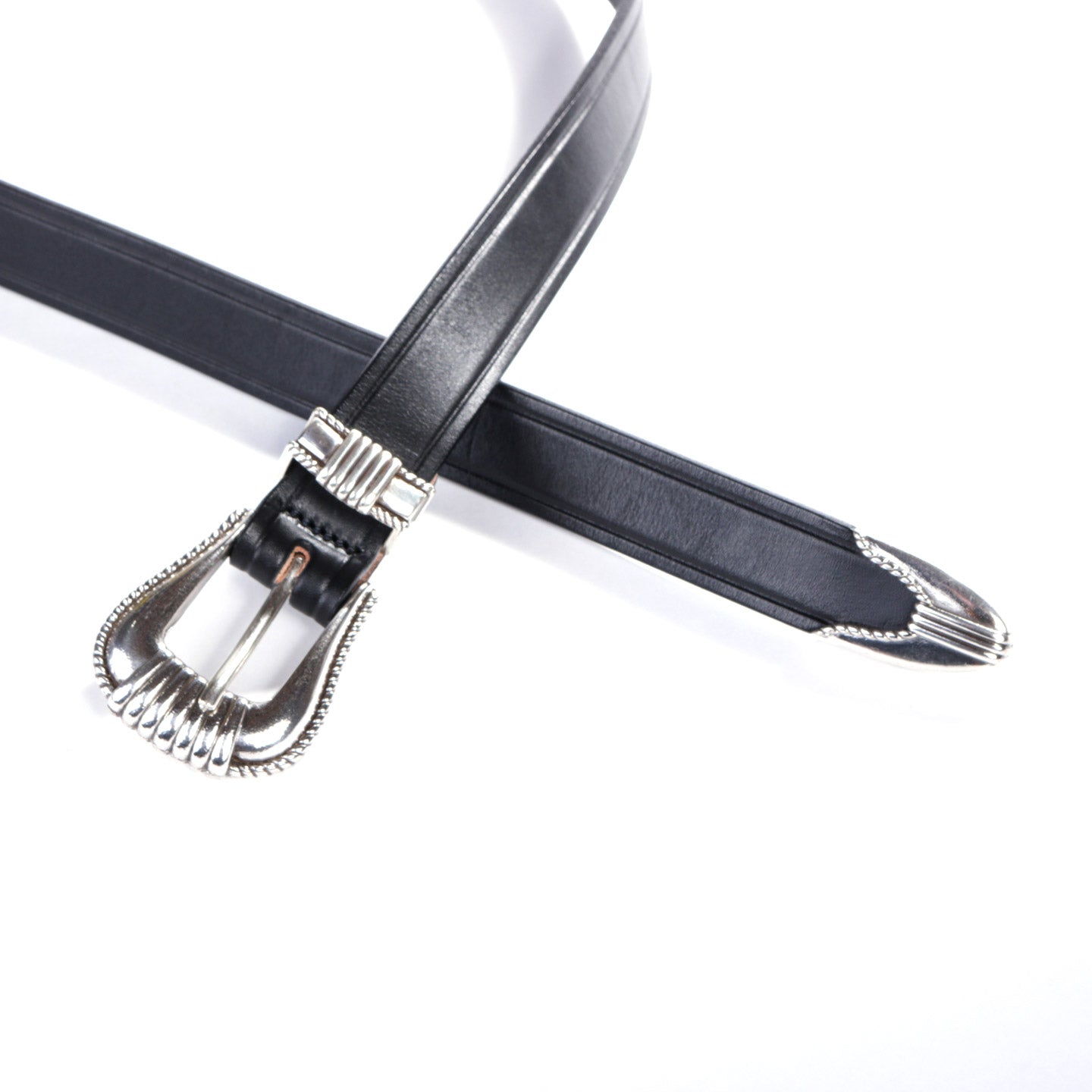 MONITALY EXTENDED 1" CREASED BELT WITH SILVER SET BLACK