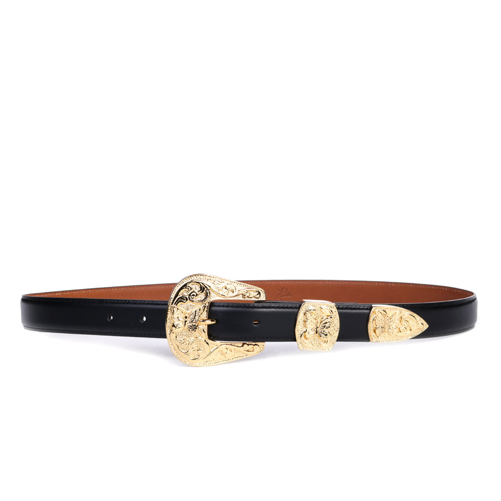 NEEDLES PAPILLON WESTERN TIP BELT BLACK LEATHER | TODAY CLOTHING