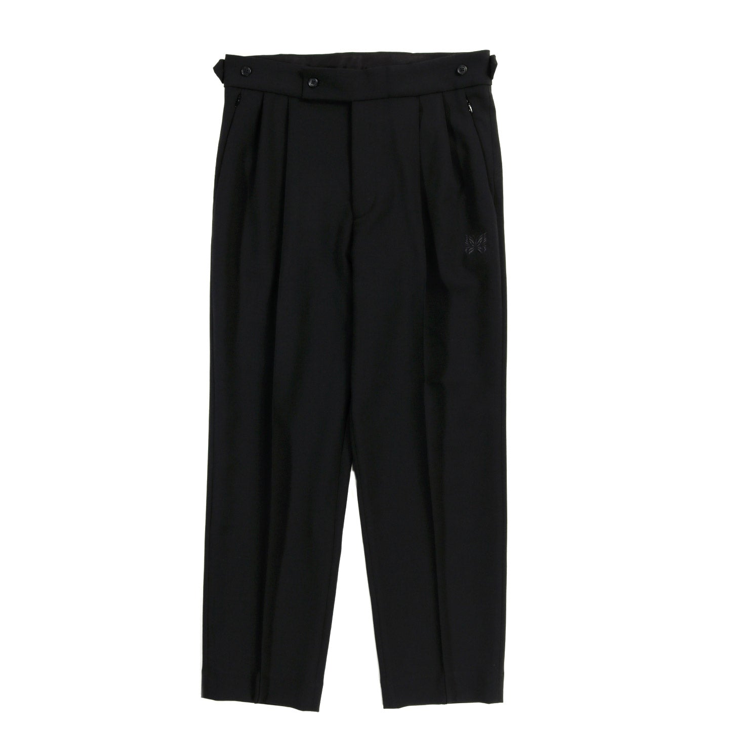 NEEDLES TUCKED SIDE TAB TROUSER POLY / RAYON DOUBLE CLOTH BLACK