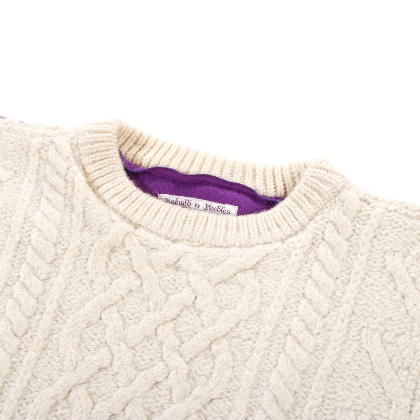 REBUILD BY NEEDLES FISHERMAN SWEATER NATURAL / PURPLE - L (A)