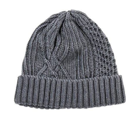 ROTOTO ARAN CABLE INDIGO WATCH CAP BLACK DENIM
