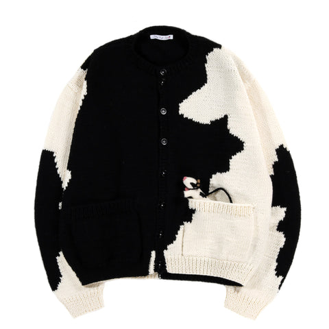 SKY HIGH FARM WORKWEAR HAND KNIT COW CARDIGAN BLACK AND WHITE