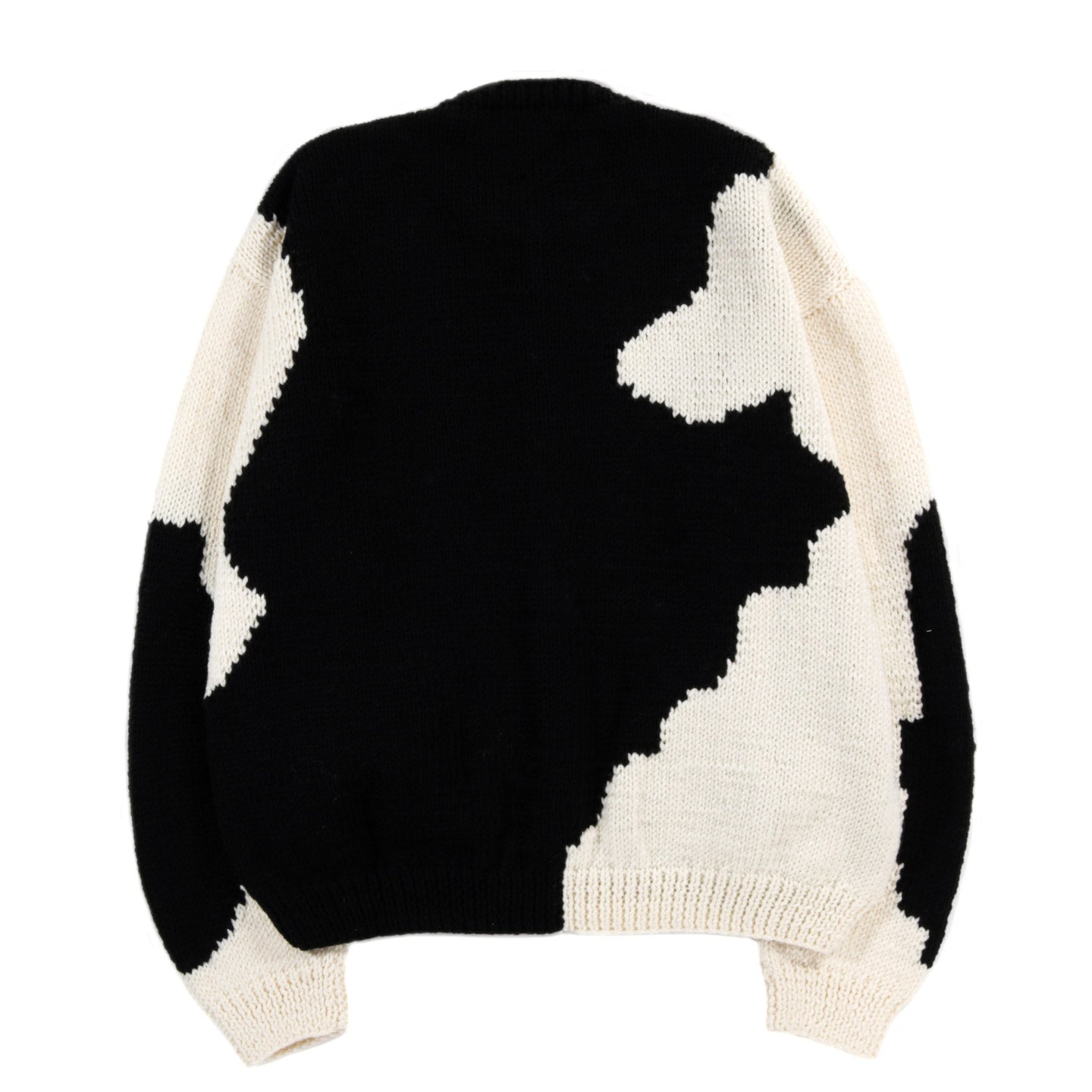 SKY HIGH FARM WORKWEAR HAND KNIT COW CARDIGAN BLACK AND WHITE