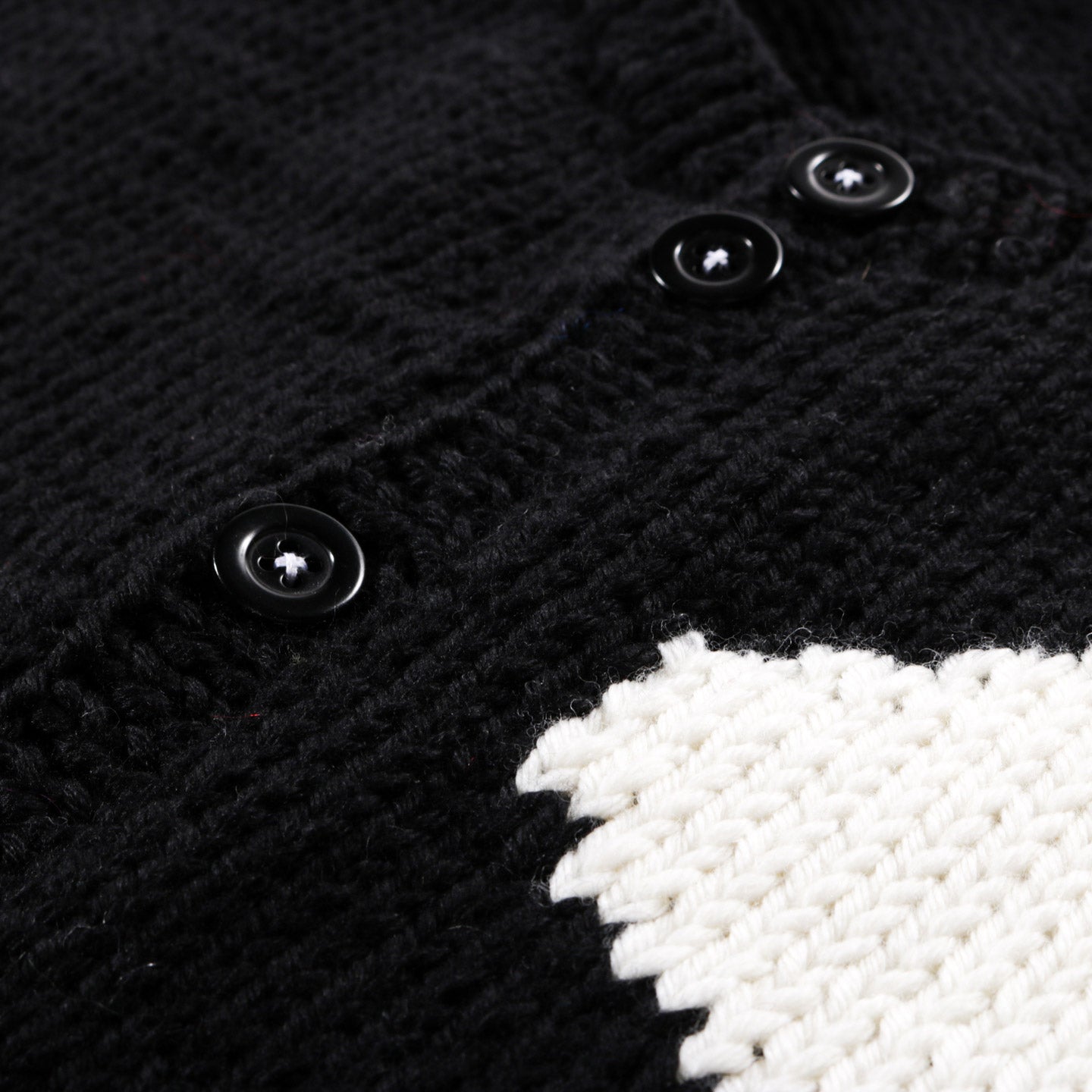 SKY HIGH FARM WORKWEAR HAND KNIT COW CARDIGAN BLACK AND WHITE