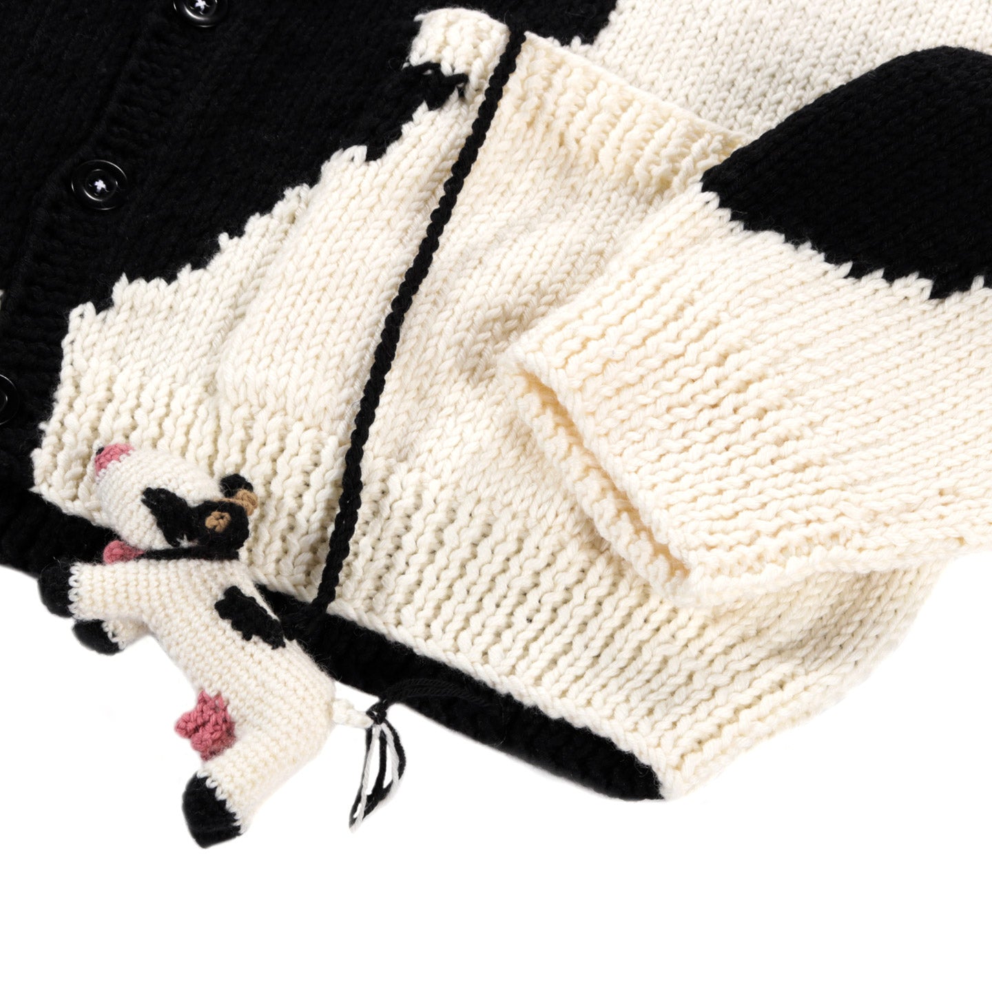SKY HIGH FARM WORKWEAR HAND KNIT COW CARDIGAN BLACK AND WHITE