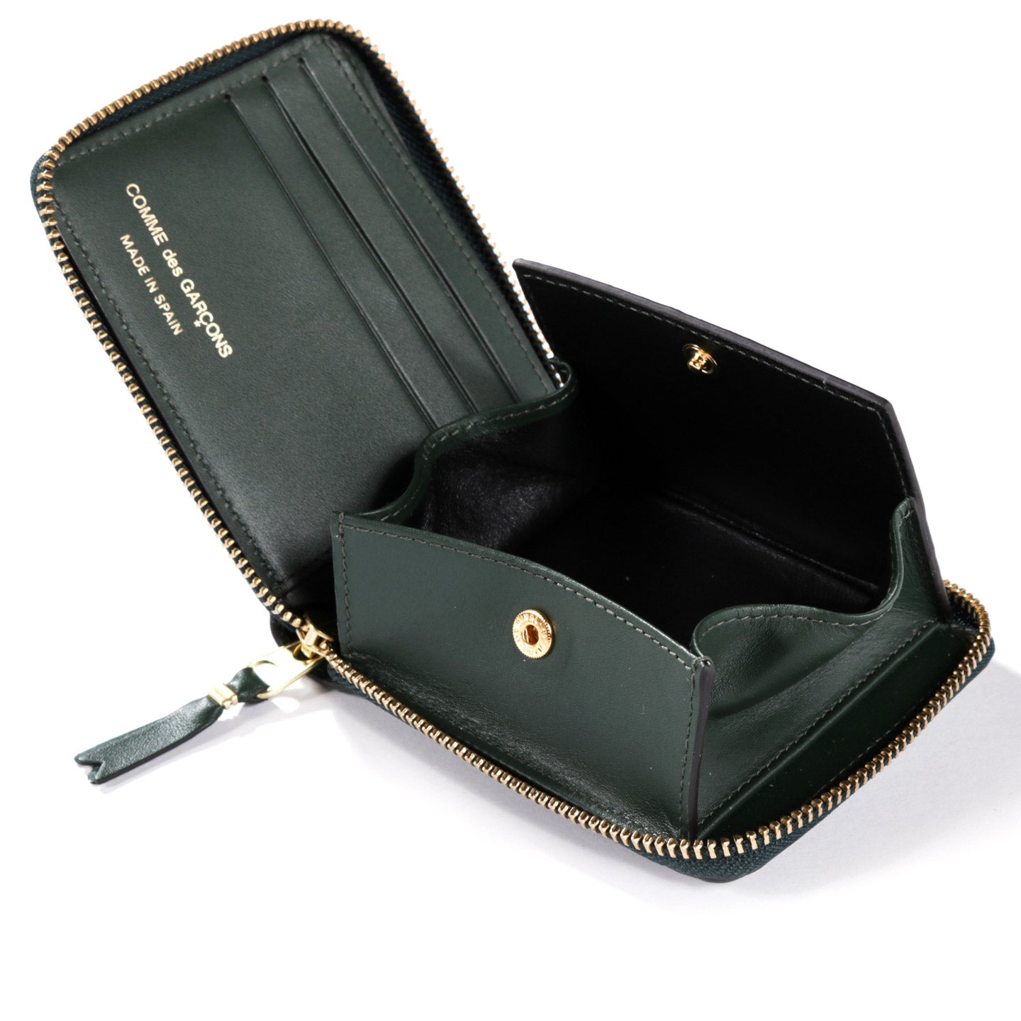 COMME DES GARCONS SA7100 CLASSIC LEATHER ZIP WALLET BOTTLE GREEN
