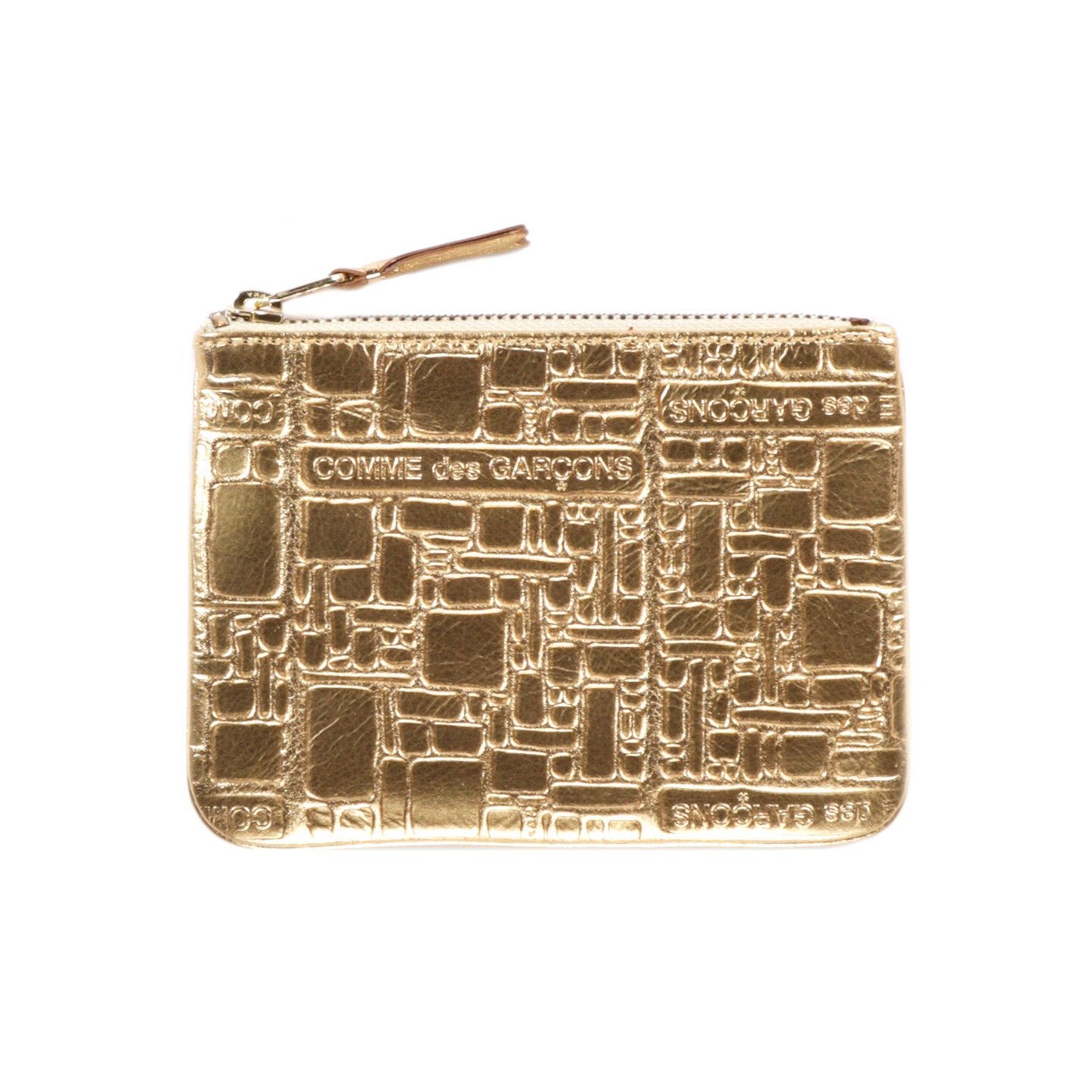 COMME DES GARCONS SA8100 EMBOSSED LOGOTYPE ZIP WALLET GOLD