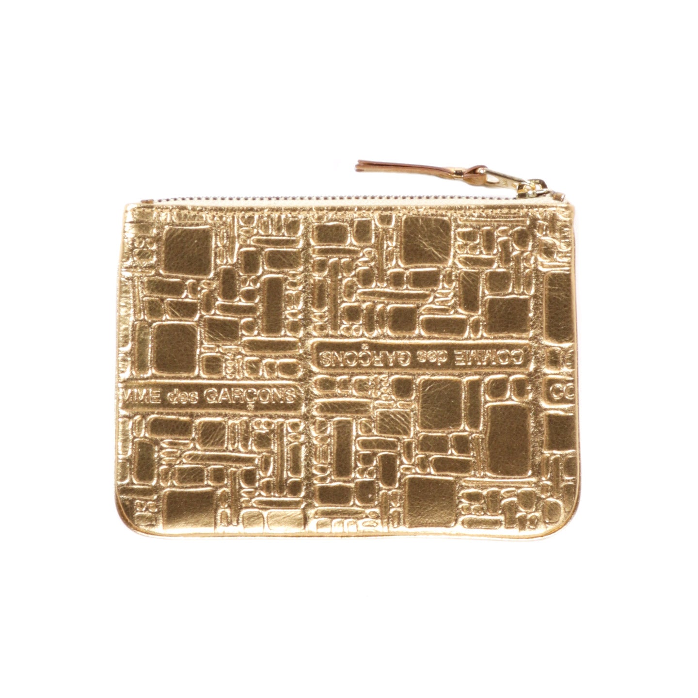 COMME DES GARCONS SA8100 EMBOSSED LOGOTYPE ZIP WALLET GOLD