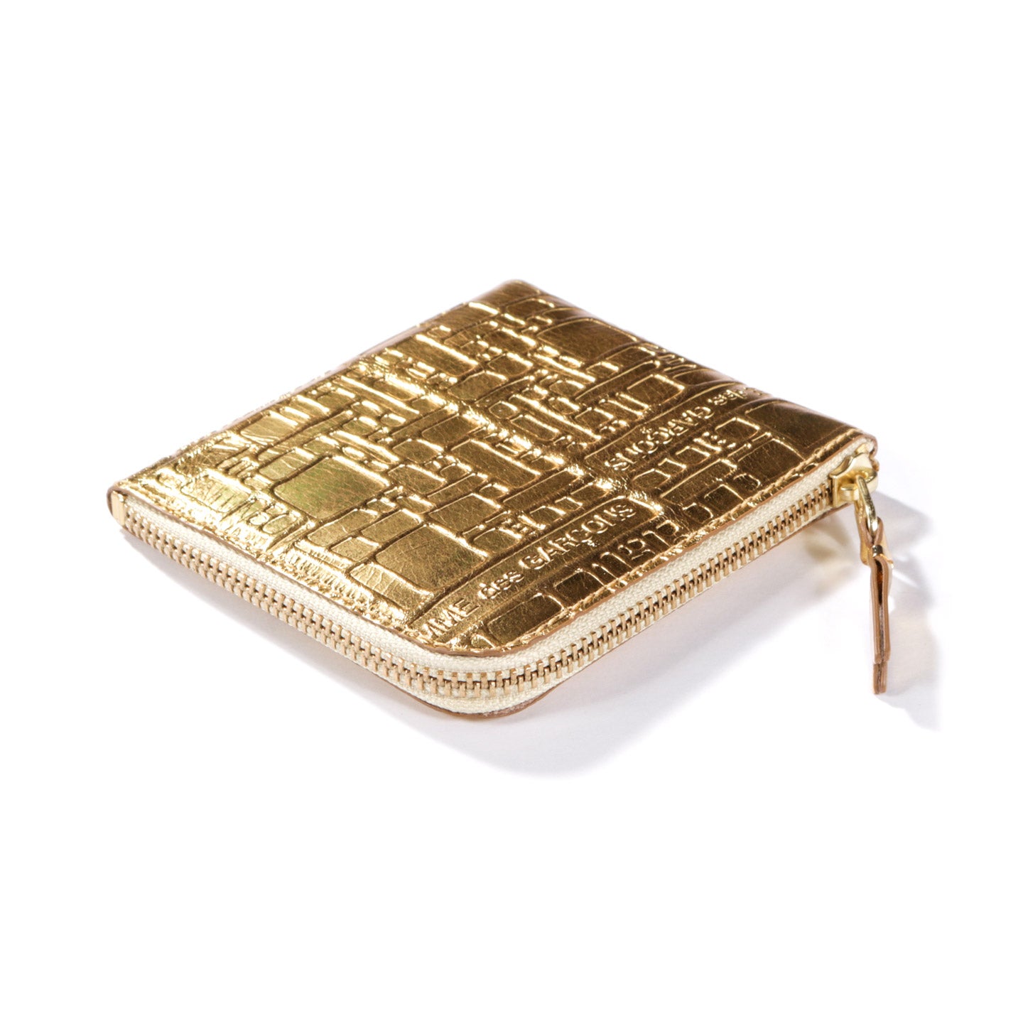 COMME DES GARCONS SA3100 EMBOSSED LOGOTYPE ZIP WALLET GOLD