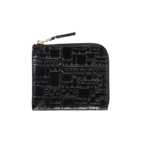COMME DES GARCONS SA3100 EMBOSSED LOGOTYPE ZIP WALLET BLACK