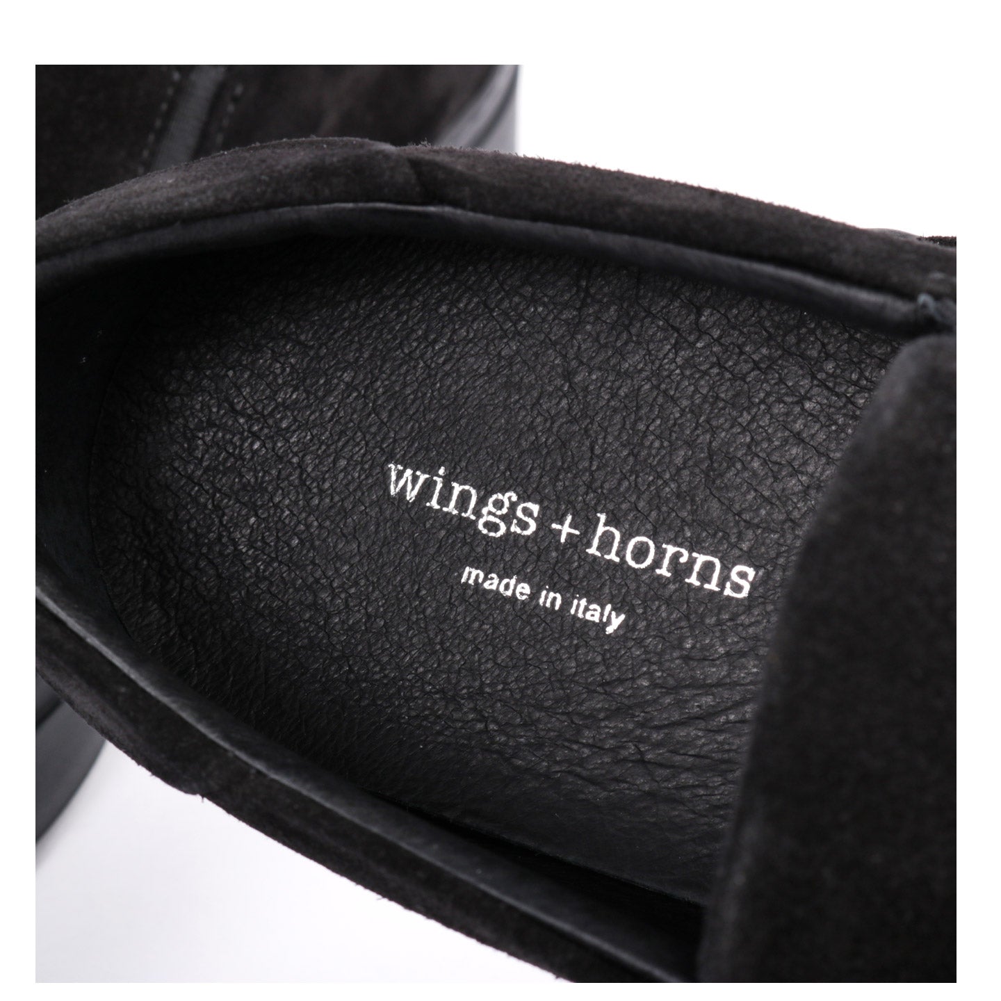 WINGS + HORNS SUEDE SLIP-ON BLACK / BLACK
