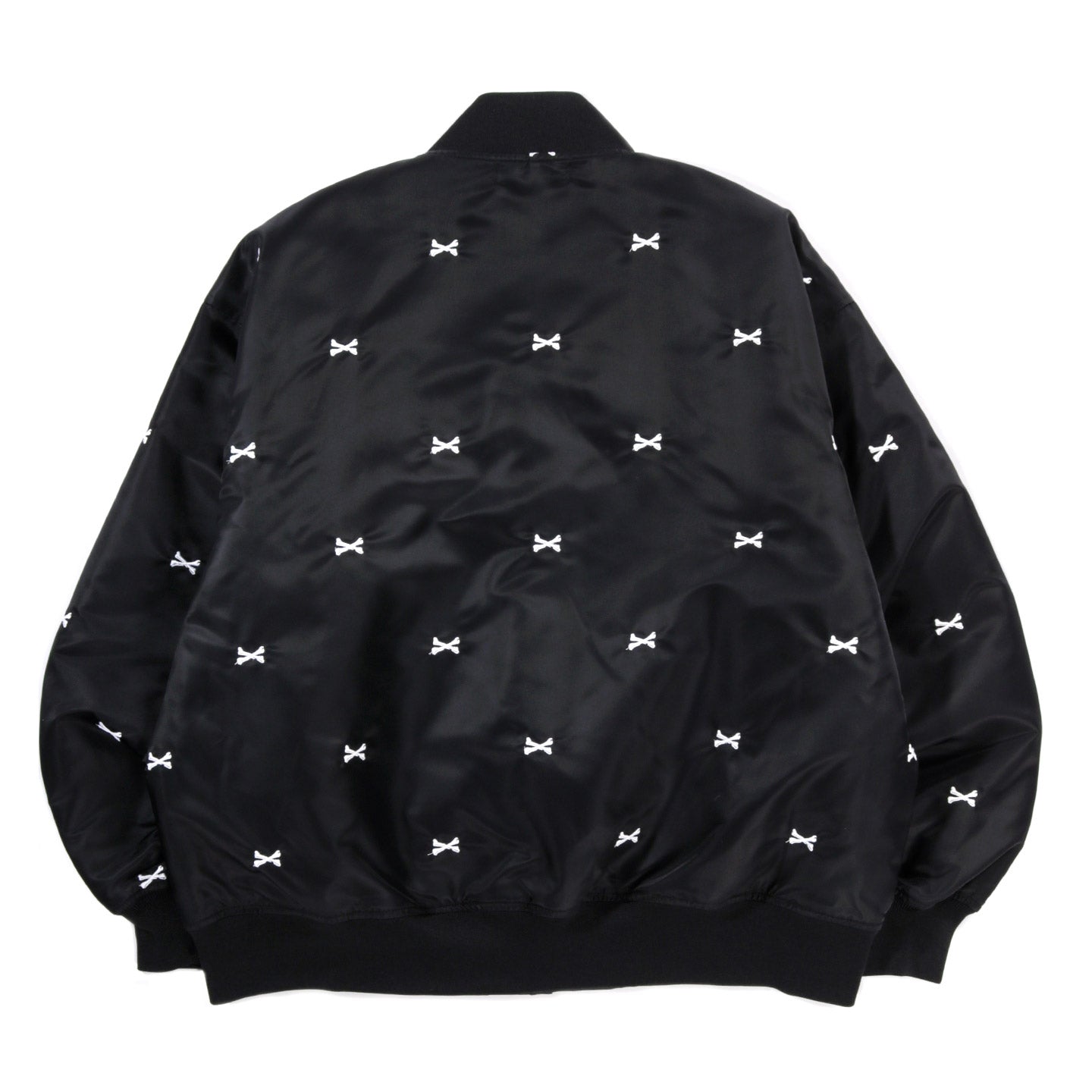 WTAPS TEAM JACKET BLACK NYLON EMB CROSSBONES