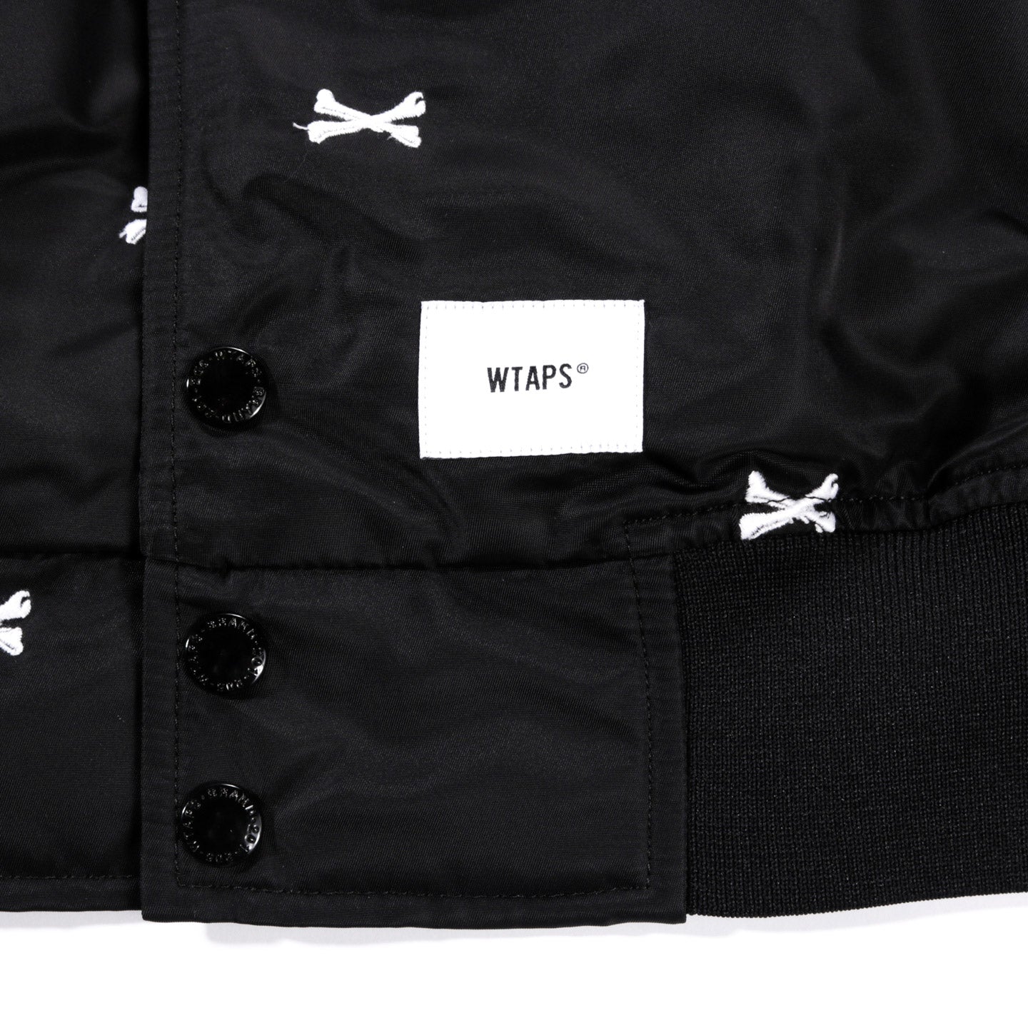 WTAPS TEAM JACKET BLACK NYLON EMB CROSSBONES